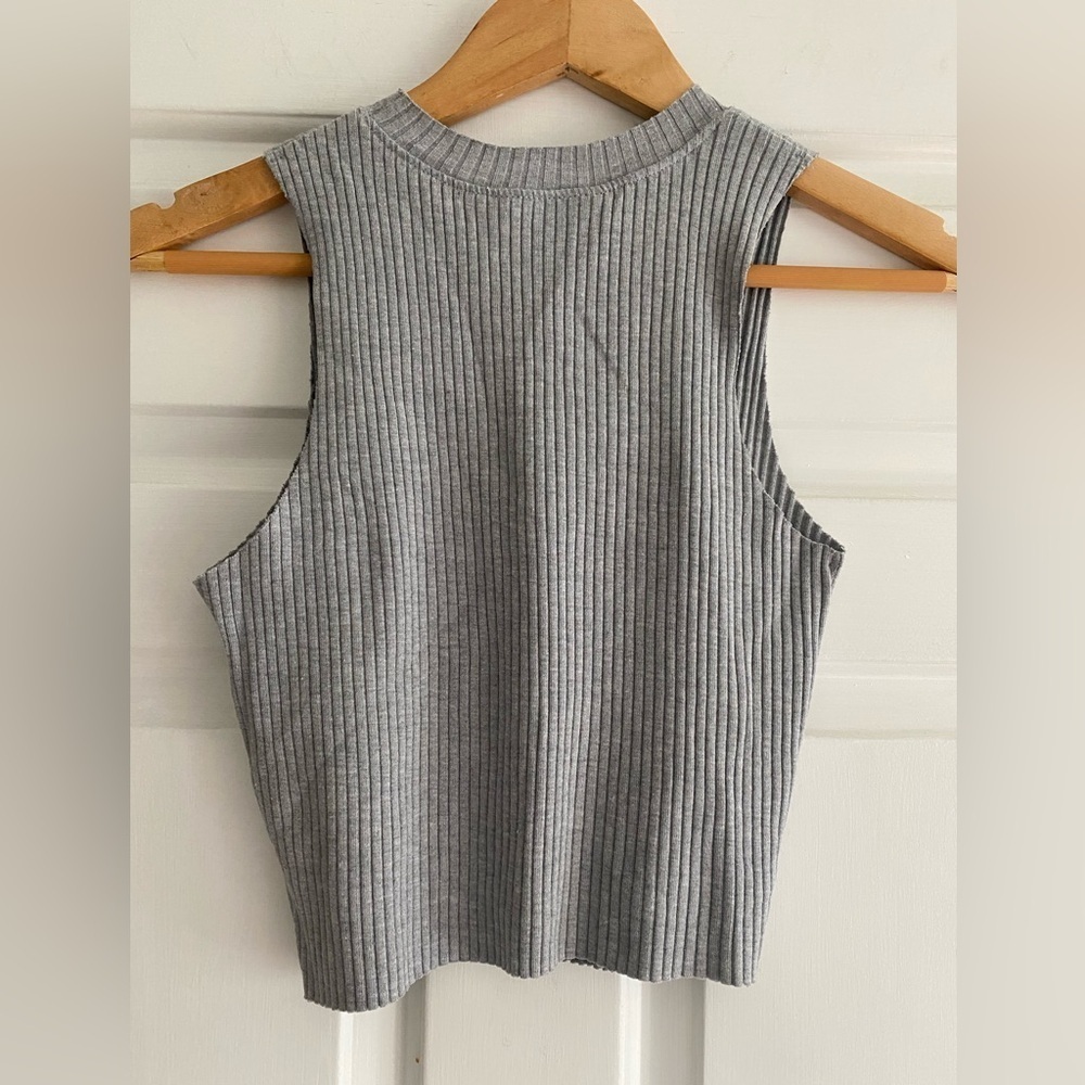 Topshop Grey Ribbed Tank Top Size 2 - Picture 4 of 7